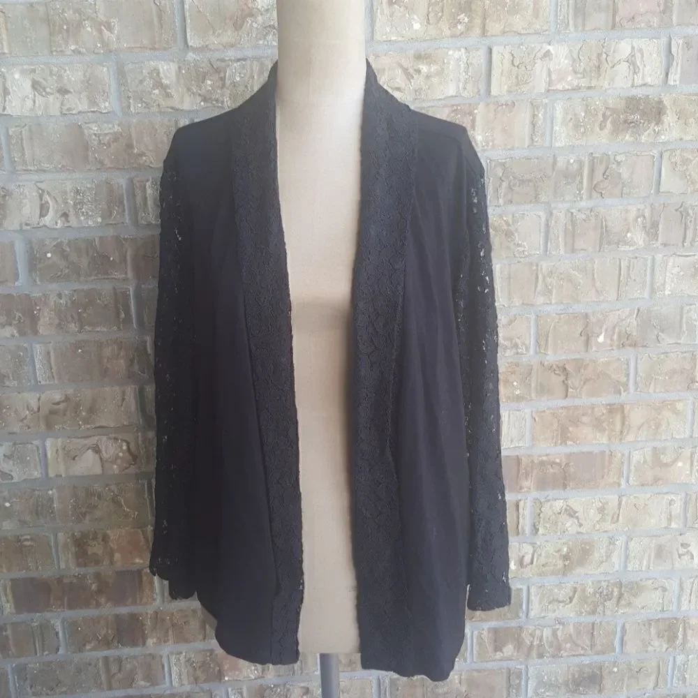 ALFANI Black Lace Open Front Jacket - Size Large